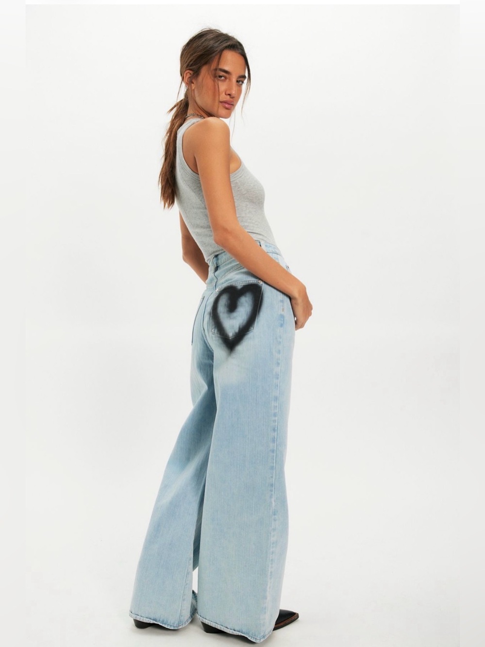 NWT OneTeaspoon Love Machines Heart Wide-Leg Jeans – Sea Mist – Size 27